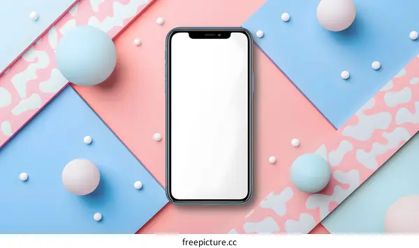 Blue Phone Mockup with Pastel Background