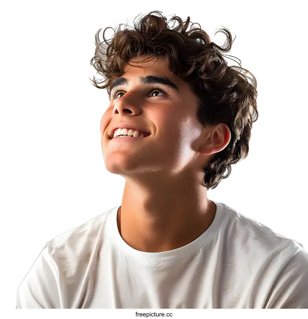 [Transparent Background PNG]Smiling Teenager Looking Up Portrait