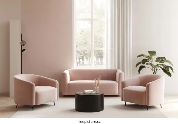 Pink Living Room Interior Design with Modern Furniture