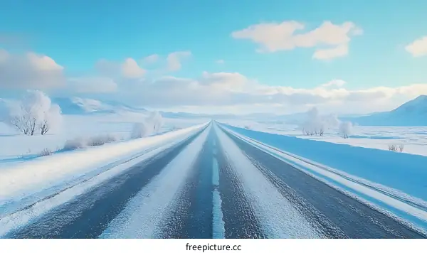 Winter Road Through Snowy Landscape