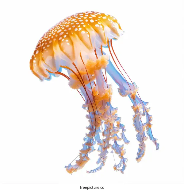 Illustrated Jellyfish with Blue Tentacles and Yellow-Orange Spots