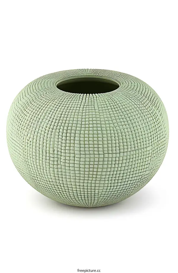Green Ceramic Vase on White Background