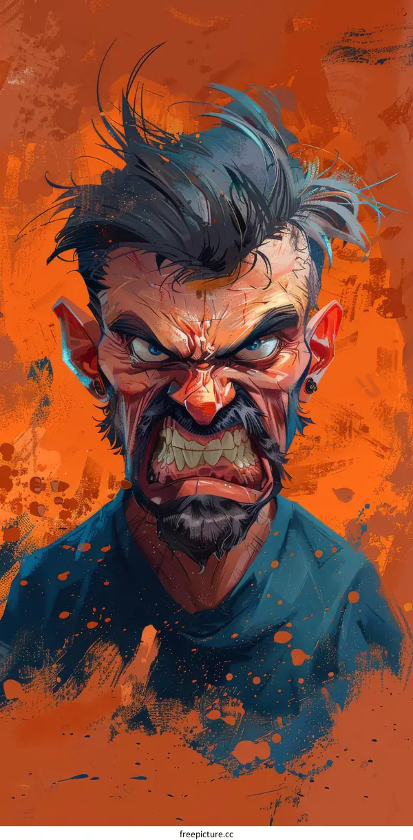 Illustration of an angry man with a beard and Mohawk
