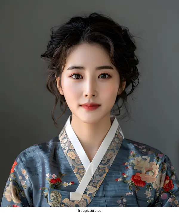 Portrait of a young woman in traditional Korean dress, or Hanbok