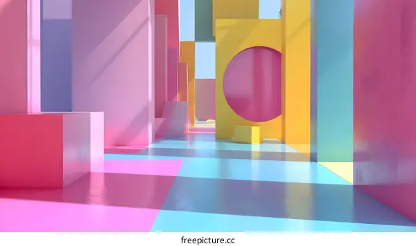 Abstract Colorful Room With Geometric Shapes