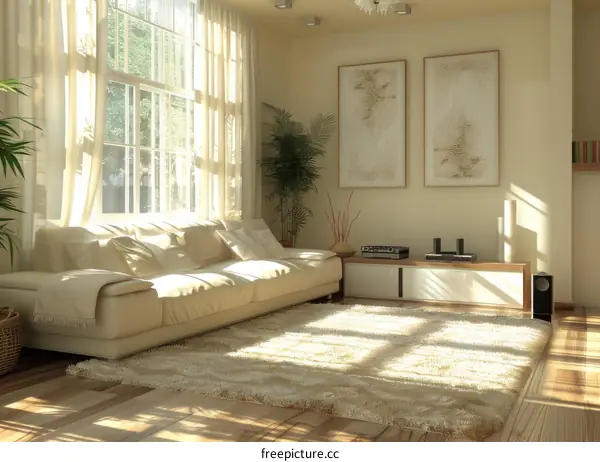 Modern Living Room with White Sofa and Large Windows