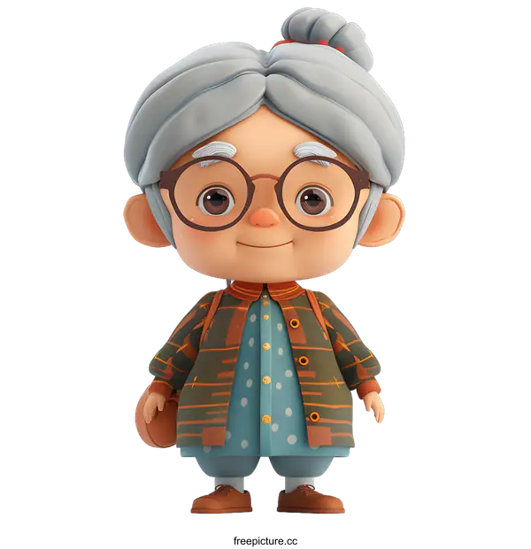 [Transparent Background PNG]A grandmotherly figure with a warm smile and fashionable clothing