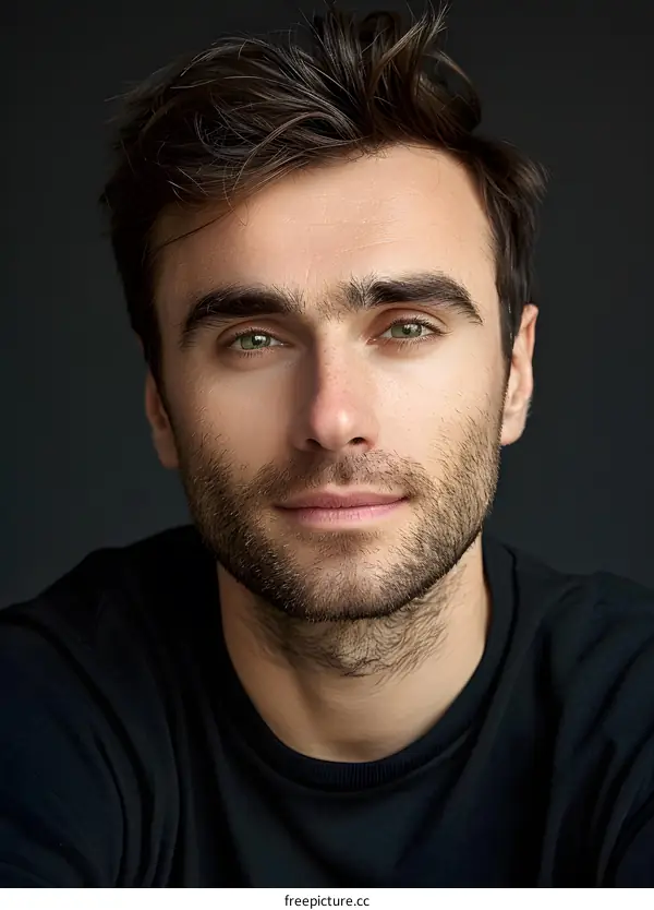 Portrait of a Handsome Young Man with Green Eyes