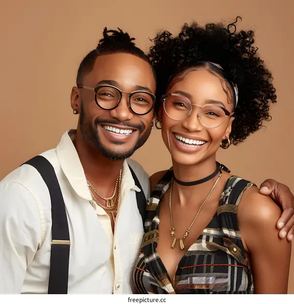 Smiling Couple in Love Wearing Glasses