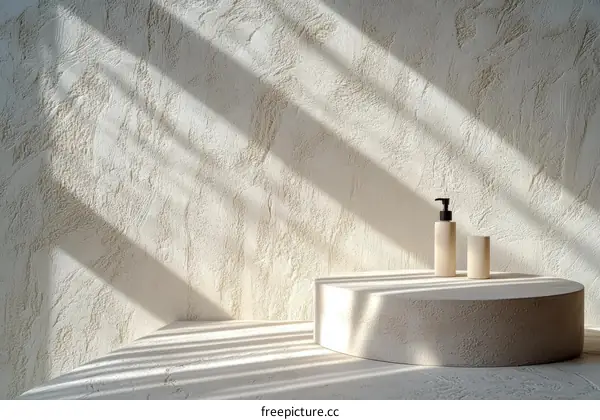 Empty Cream Bottles Display on a Round Concrete Pedestal