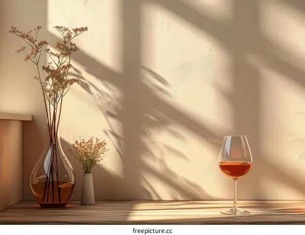 Elegant Still Life with Flowers and Wine Glass