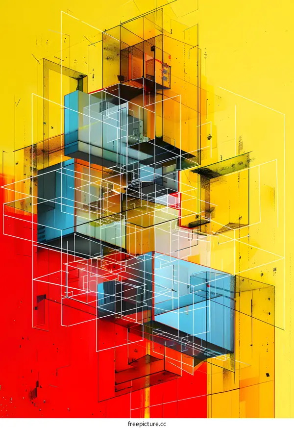 Abstract Geometric Structure Design in Yellow Blue and Red Colors