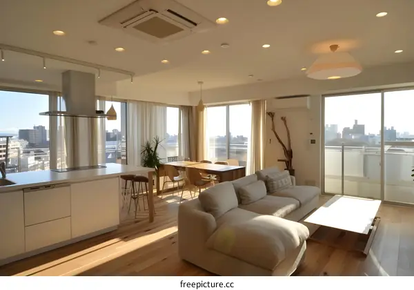 Modern Open Plan Living Room With Kitchen and Dining Area