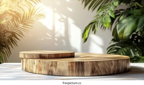 Wooden Display Stand with Tropical Plants