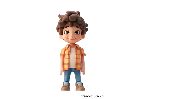 [Transparent Background PNG]Smiling Cartoon Boy Looking Up With Checkered Shirt