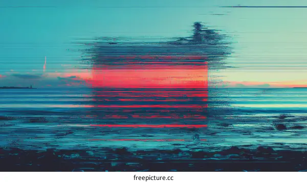 Abstract Glitch Art of Sunrise over the Ocean