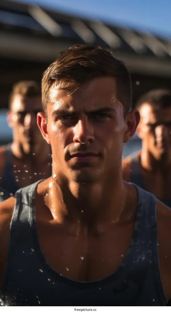 Three male athletes getting ready to compete in a race