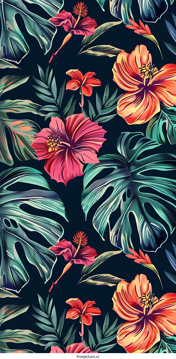 Tropical Floral Seamless Pattern Design with Vibrant Colors
