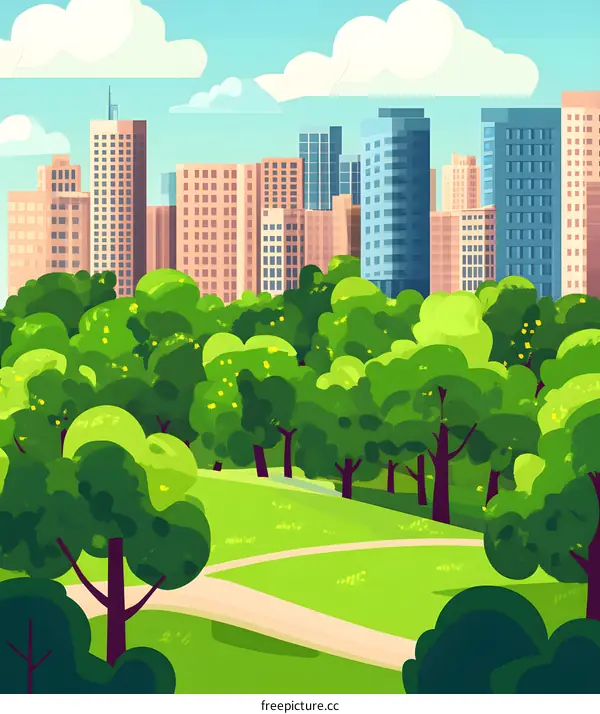 Green Park Landscape with City Skyline