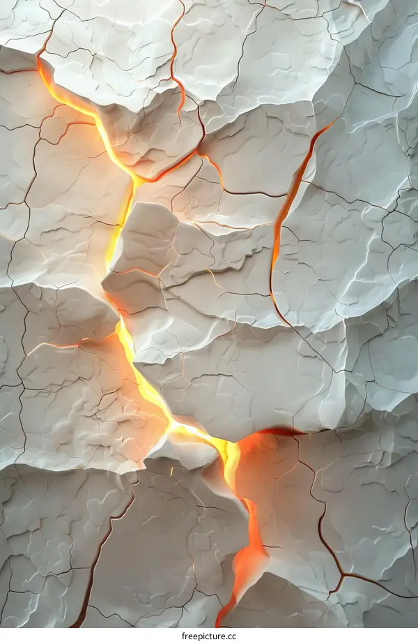 Abstract Cracked White Surface with Lava Flow