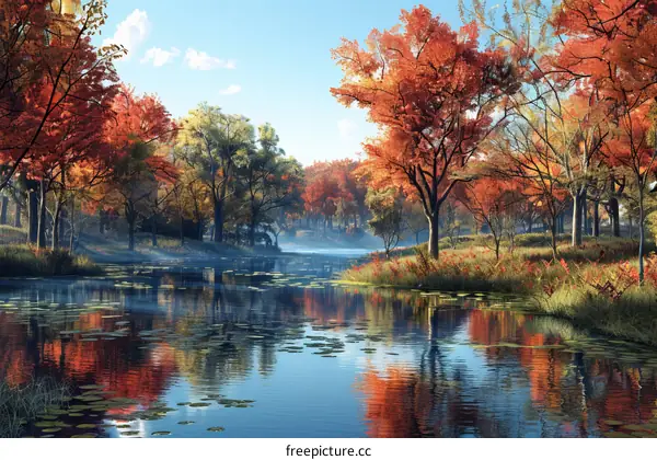 Mesmerizing Autumn Lake Scene with Vibrant Foliage and Calming Water