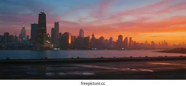 Stunning city skyline at sunset with vibrant colors