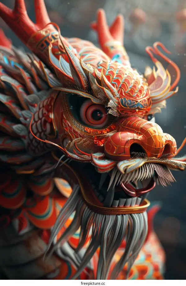 Close-up of a Chinese Dragon in a Dragon Dance Performance