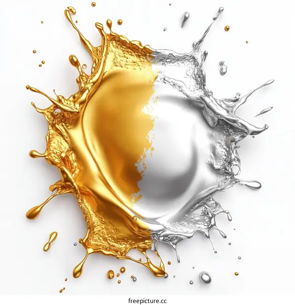 Abstract Gold and Silver Liquid Splash Art