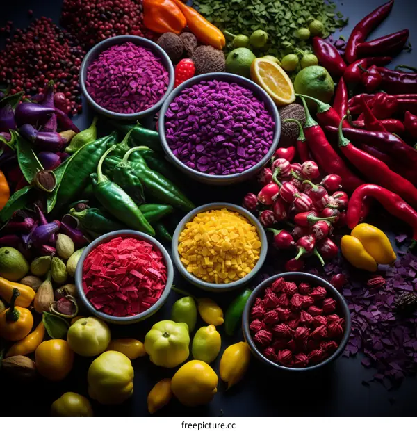 Colorful spices and peppers