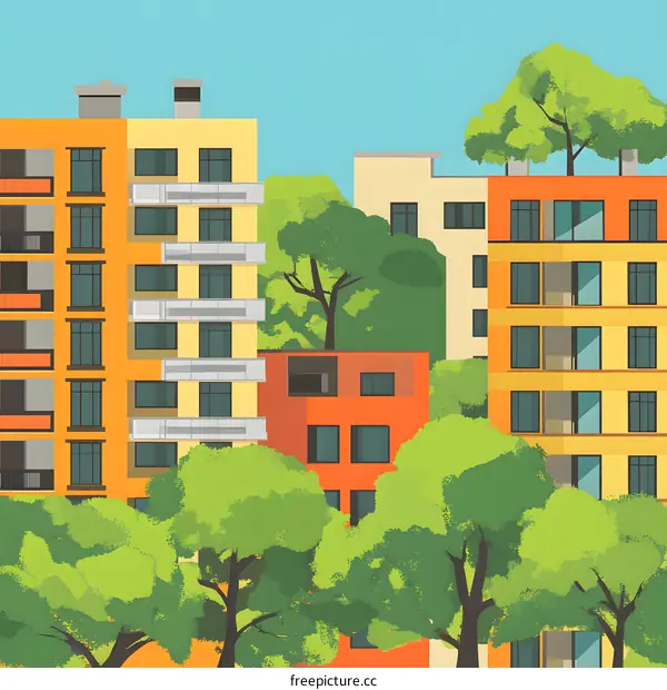 Urban Landscape with Green Trees