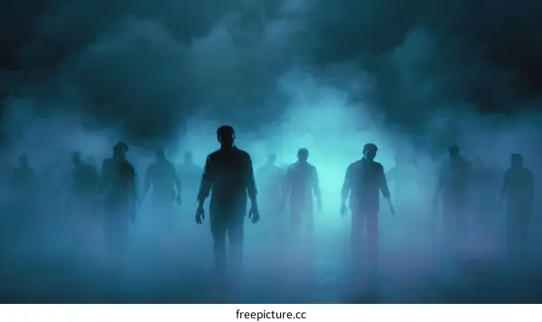 Nightmarish Zombie Horde in the Gloomy Fog
