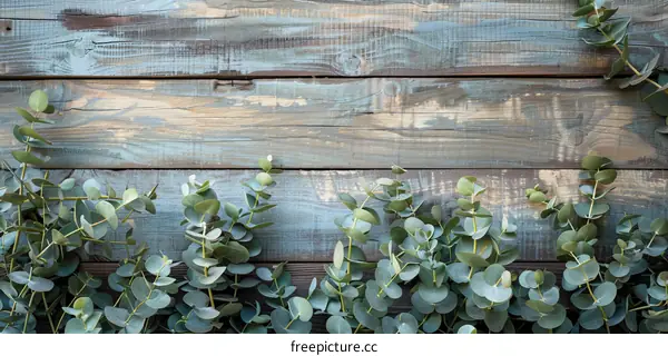 Fresh eucalyptus branches on a wooden background