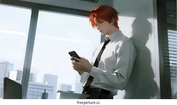 A Young Businessman Using Smartphone in Modern Office
