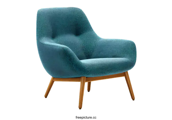[Transparent Background PNG]Teal Upholstered Armchair with Wooden Legs