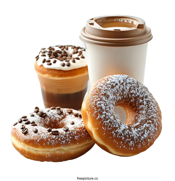 [Transparent Background PNG]Coffee and donuts