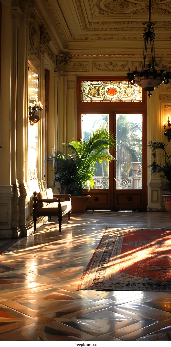 Ornate Interior with a Stained Glass Window