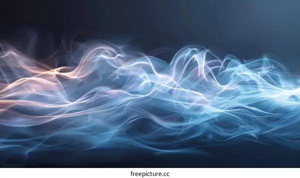 Blue and orange abstract smoke waves on a dark blue background