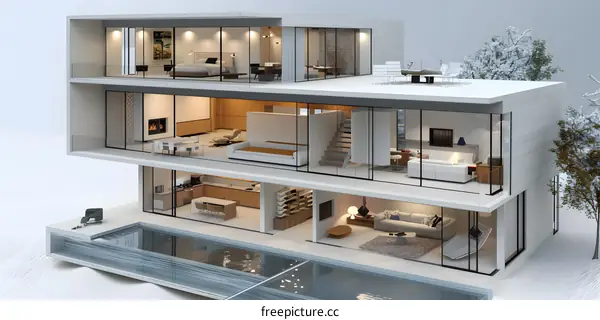 Modern House Architecture Design with Cut Away View