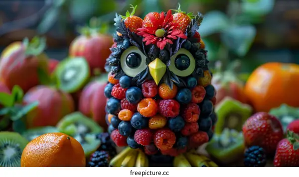 Berry Owl: A Whimsical Fruit Sculpture