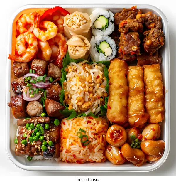 Asian Food Platter with Variety of Dishes