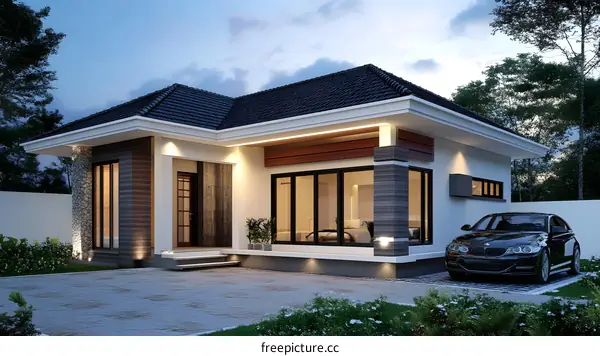 Modern Minimalist House Exterior Design With Car