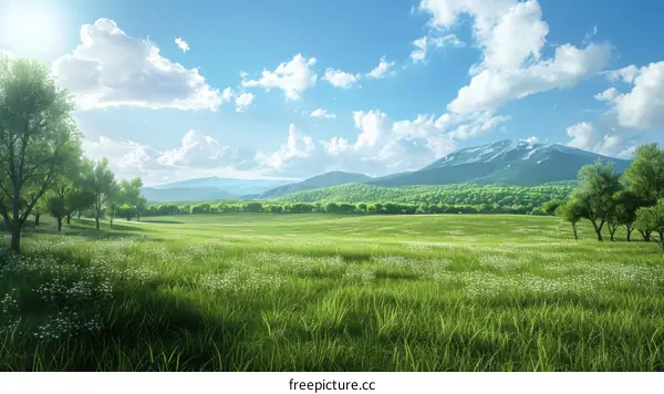 Expansive Meadow Under a Blue Sky