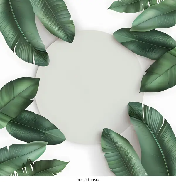 Tropical Green Leaves Background With Circle Shape