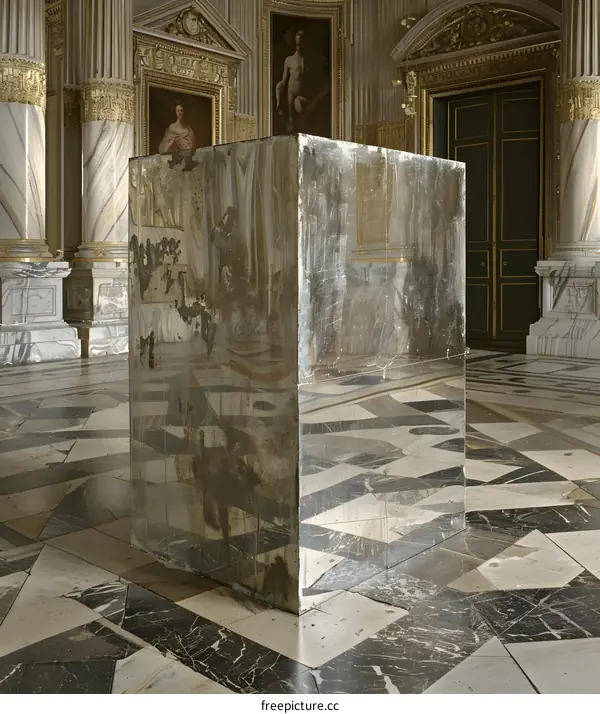 Reflective Cube in a Marble Room