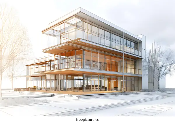 Modern Building Architectural Sketch Design