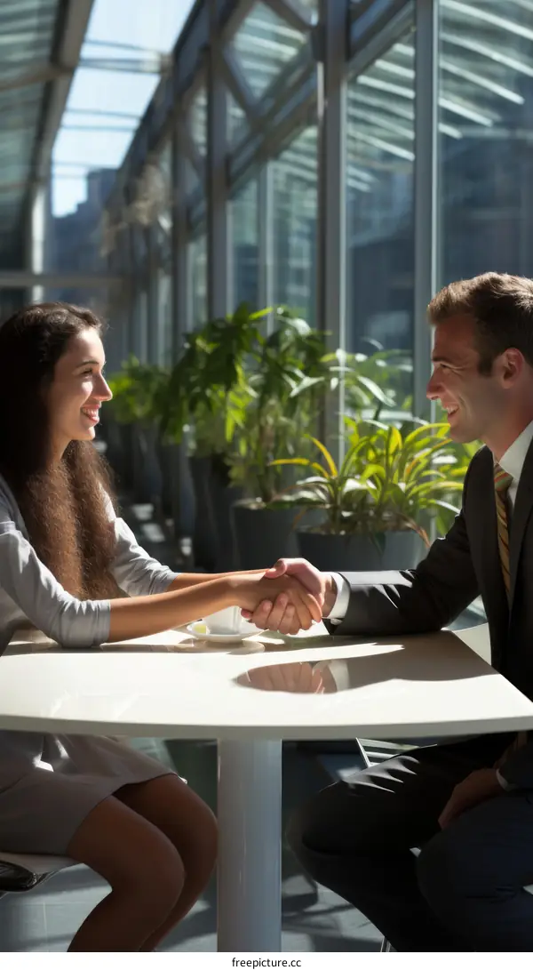 Business handshake between a man and a woman