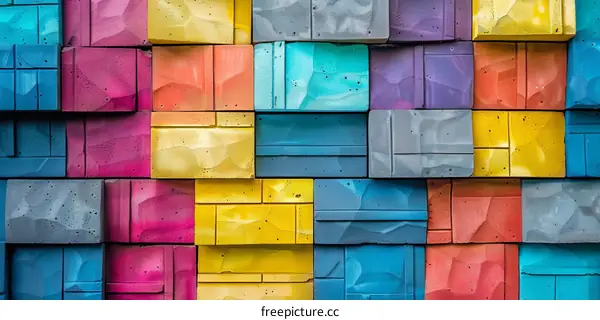 Colorful 3D concrete blocks background texture