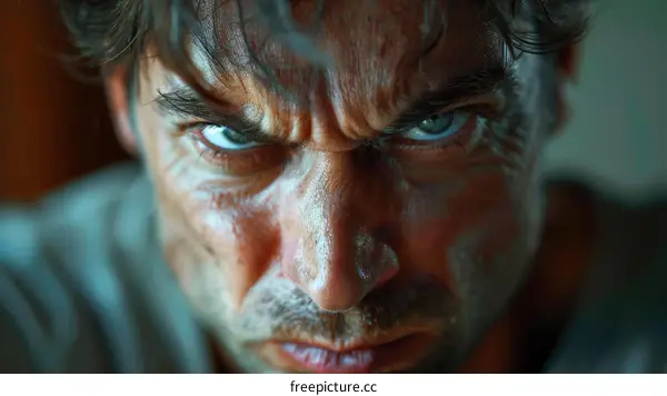 Close Up Angry Man Face Portrait