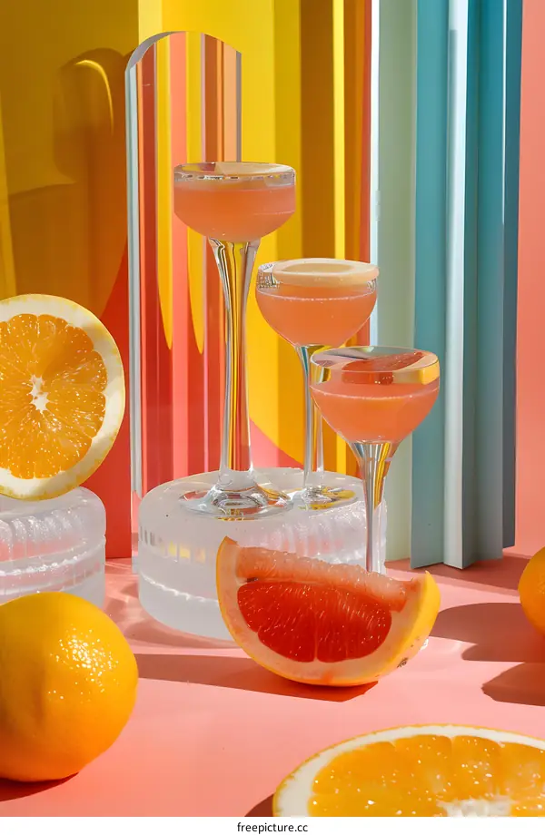 Pink Grapefruit Cocktails On Colorful Background