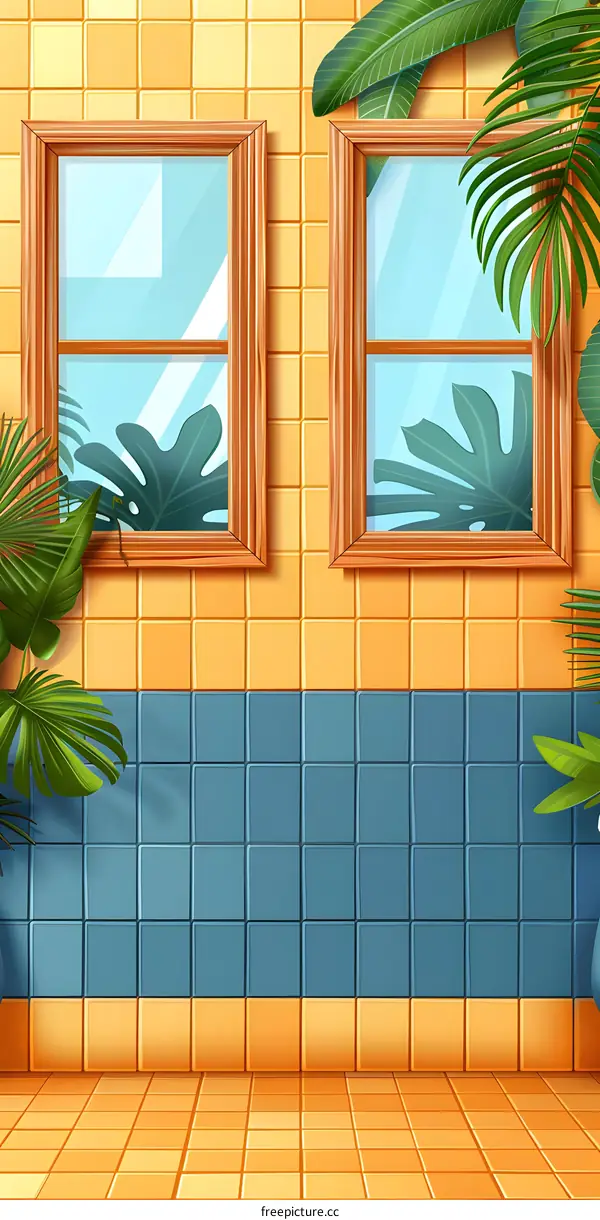 Tropical Tile Wall With Two Windows